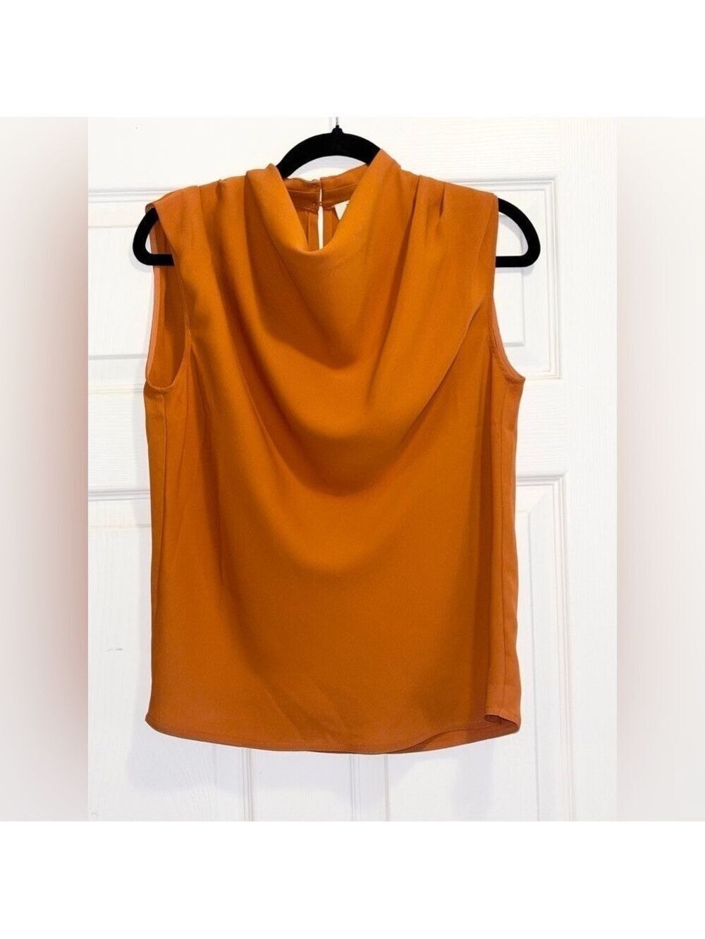 Aritzia Babaton Carter Blouse Matte Satin Sleeveless Mock Neck Burnt Orange 2XS